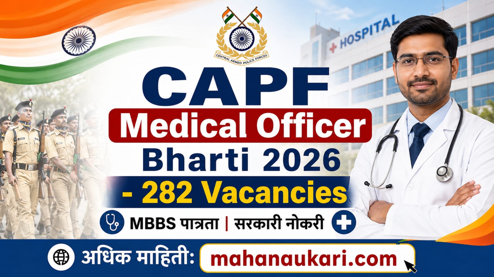 CAPF Medical Officer Bharti 2026 282 Vacancies mahanaukari.com